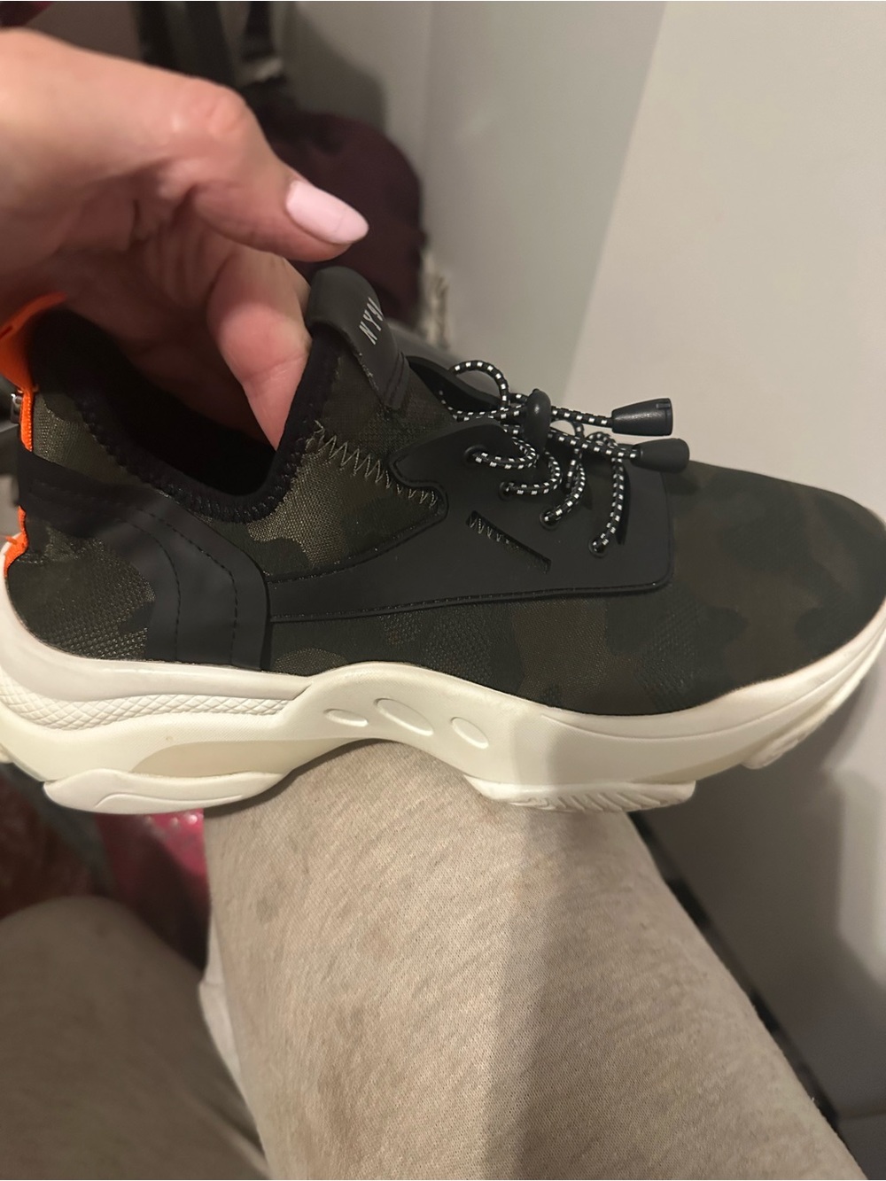 Steve Madden Women's Camouflage Slip-On Sneakers in Black, Olive & Orange Accent